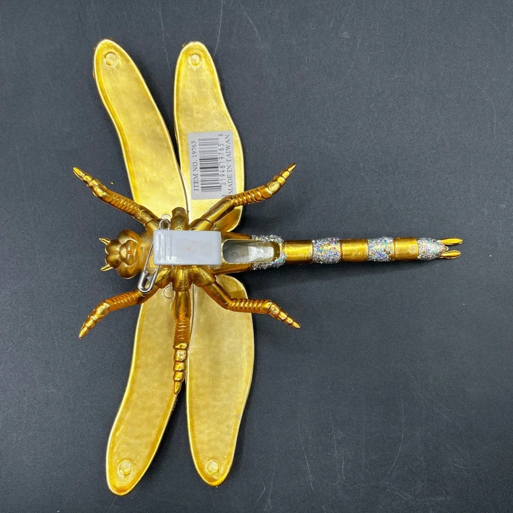 Gold Glitter Insect Ornament Set Dragonfly Ladybug Clip Holiday Decor 2pc Taiwan